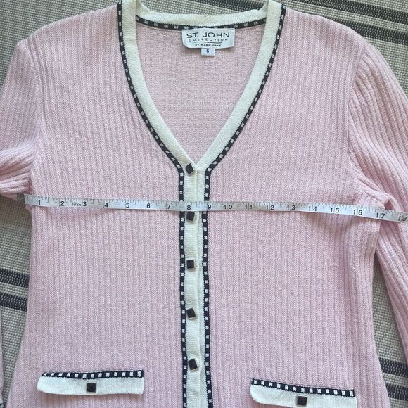 St John Evening Santana Knit Set Womens 6 Cardigan 8 Skirt Pink - Picture 3 of 10